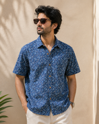 Abstract Indigo Print Men's Cotton Shirt
