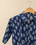 Blue Floral Print Men's Cotton Shirt