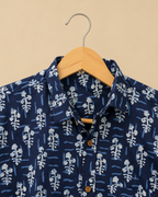 Blue Floral Print Men's Cotton Shirt