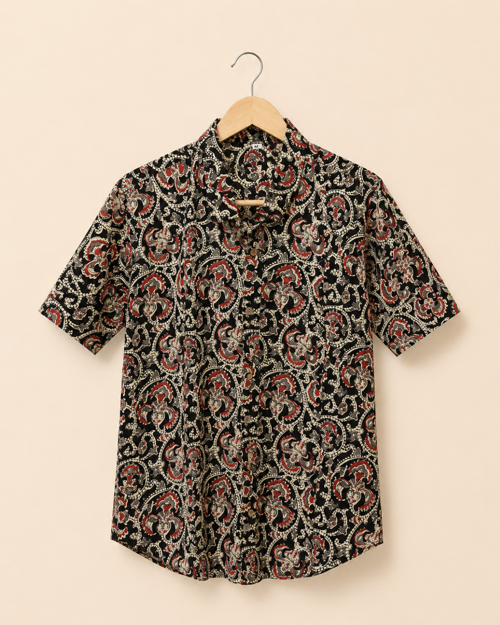 Black Kalamkari Print Men's Cotton Shirt
