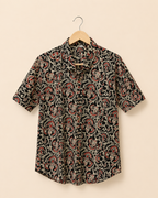 Black Kalamkari Print Men's Cotton Shirt