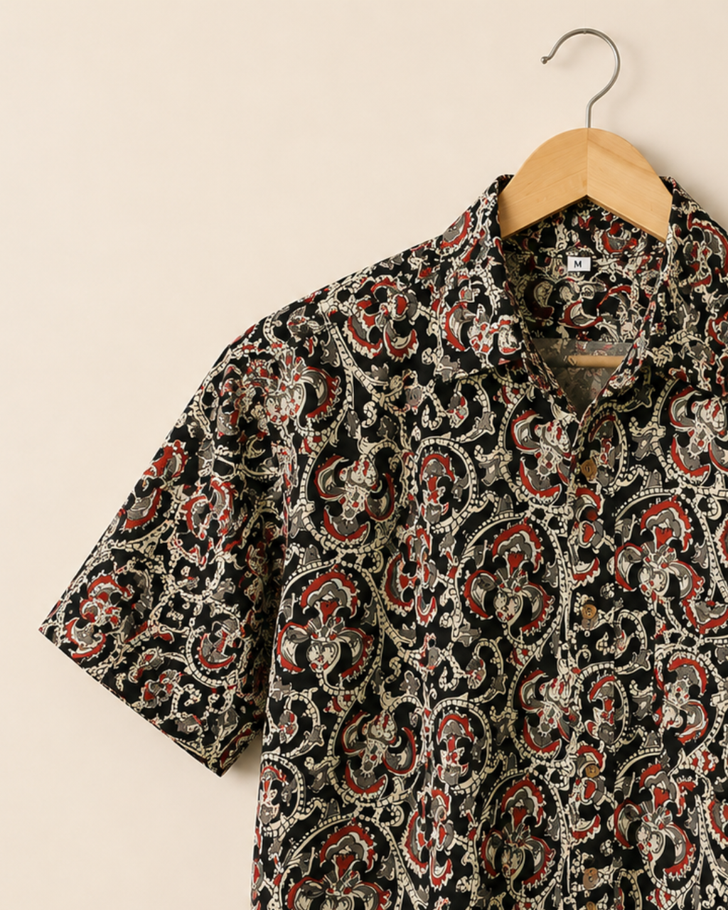 Black Kalamkari Print Men's Cotton Shirt