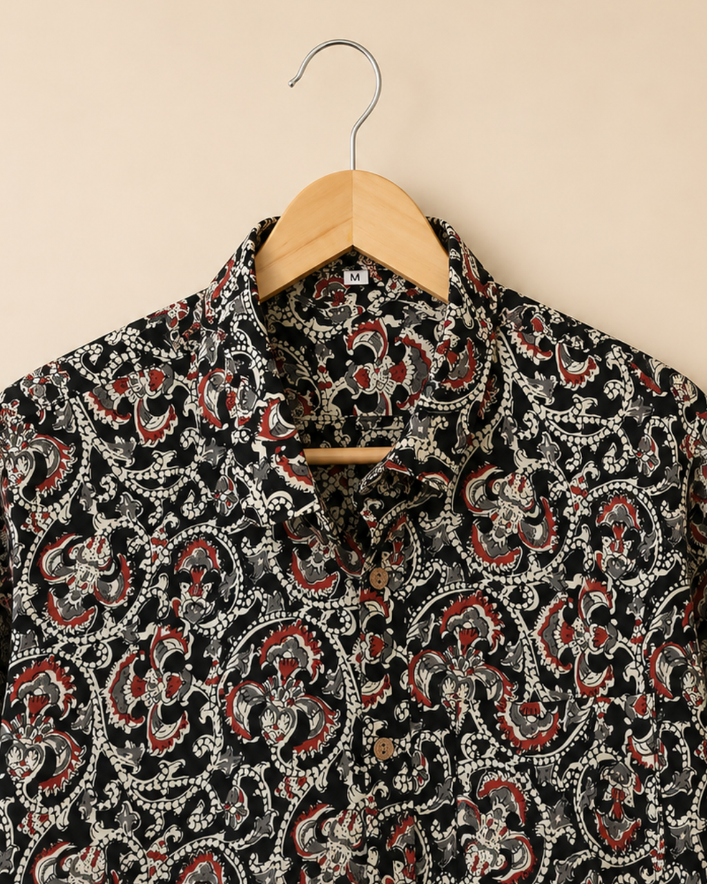 Black Kalamkari Print Men's Cotton Shirt