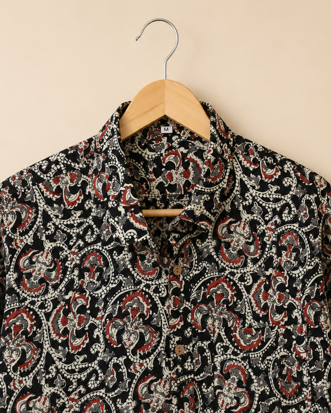 Black Kalamkari Print Men's Cotton Shirt
