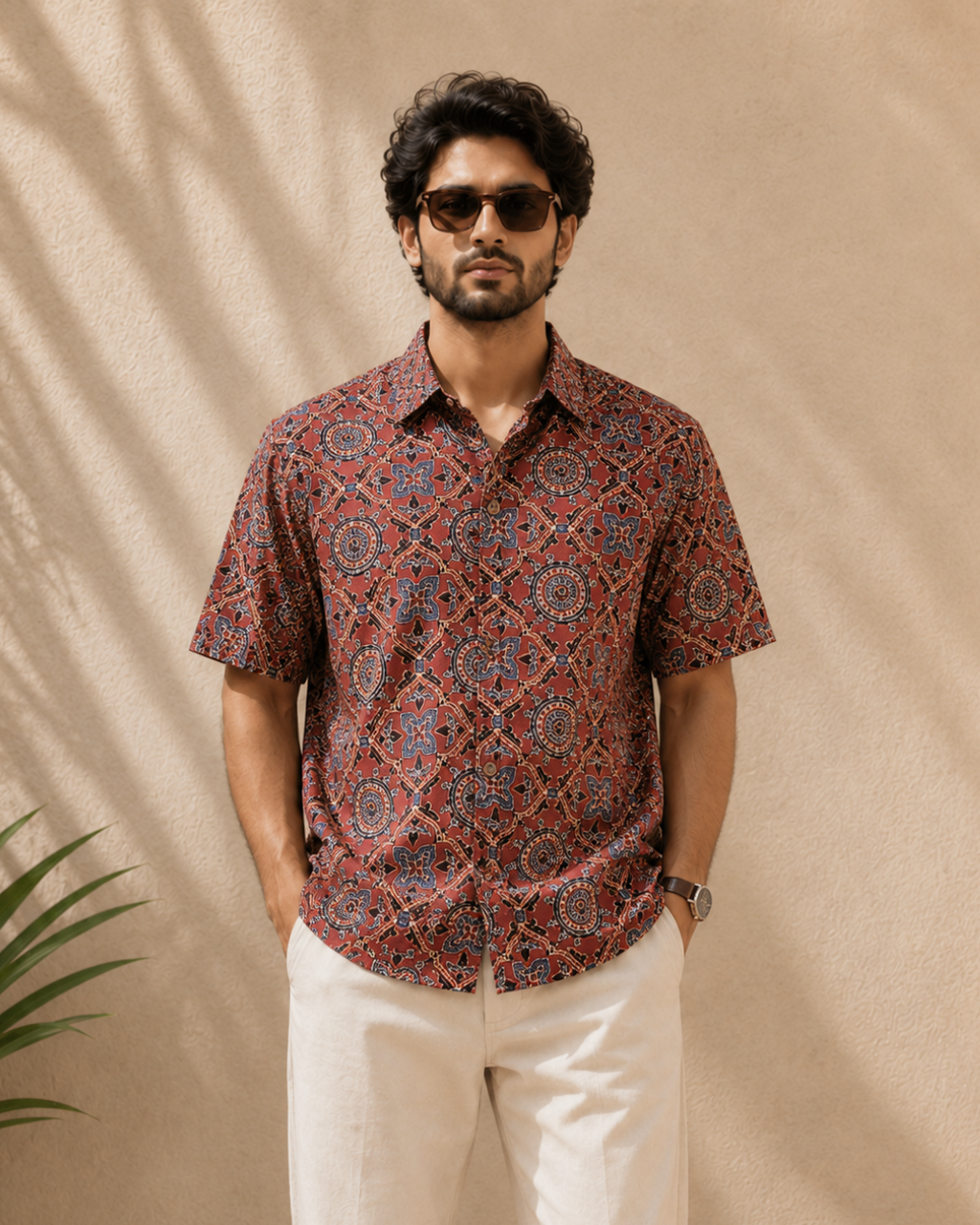 Rust Red Ajrak Print Cotton Shirt