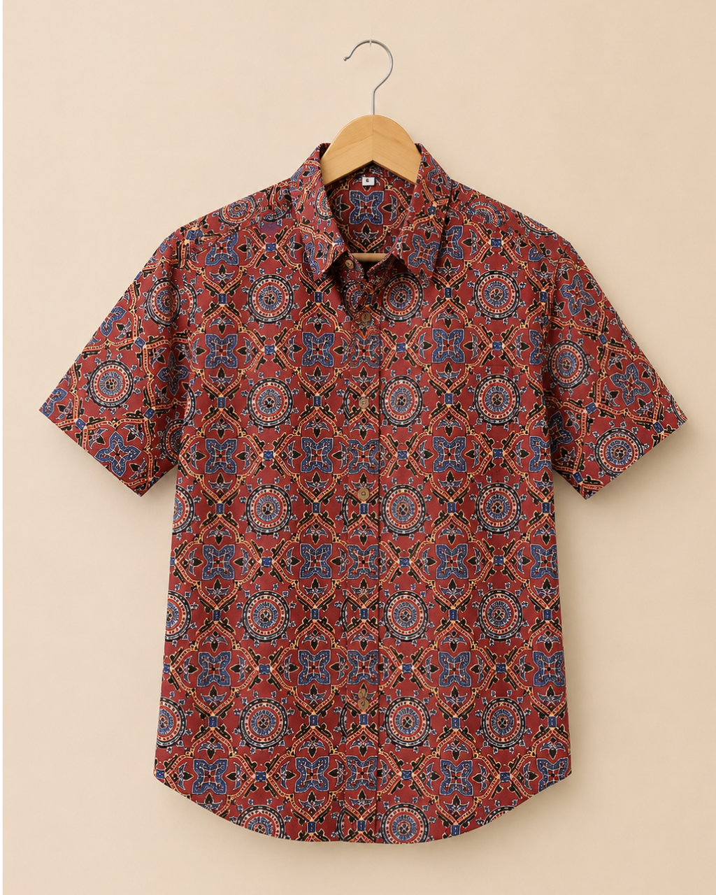 Rust Red Ajrak Print Cotton Shirt
