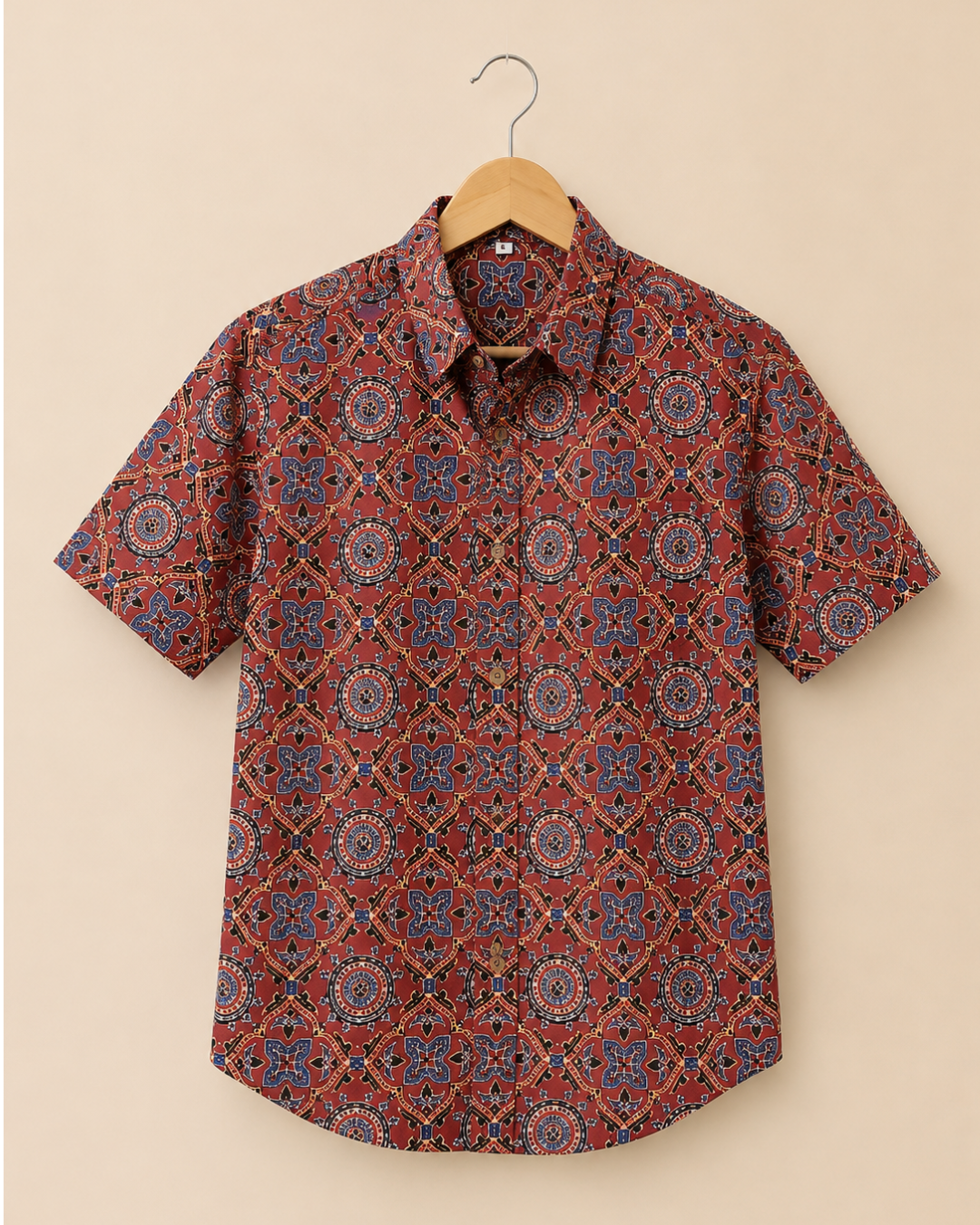 Rust Red Ajrak Print Cotton Shirt