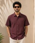 Maroon Printed Men's Cotton Shirt