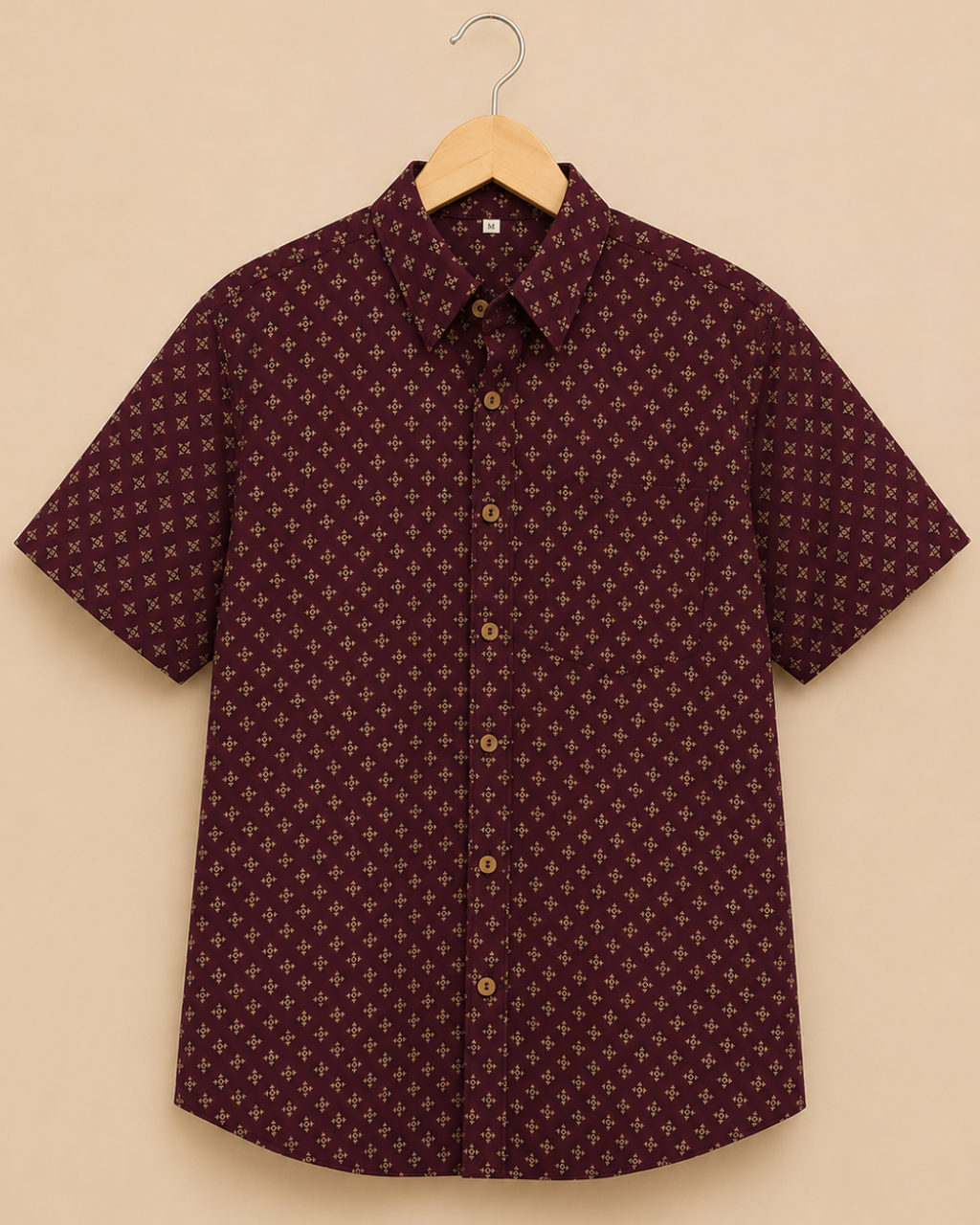 Maroon Printed Men's Cotton Shirt
