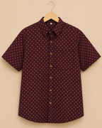 Maroon Printed Men's Cotton Shirt