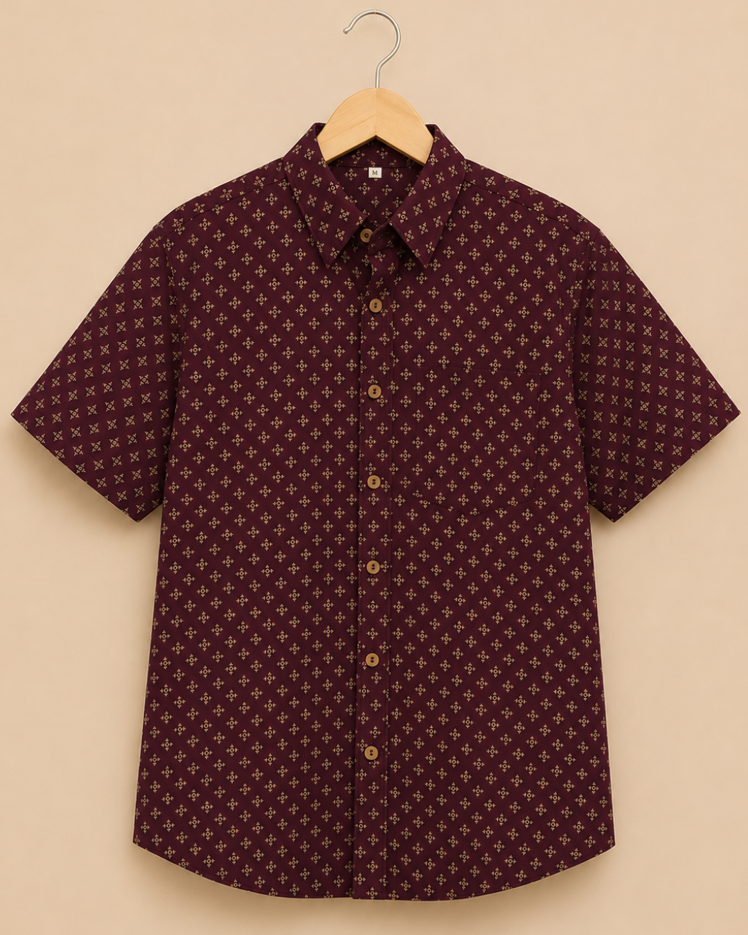 Maroon Printed Men's Cotton Shirt