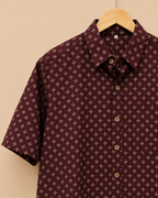 Maroon Printed Men's Cotton Shirt
