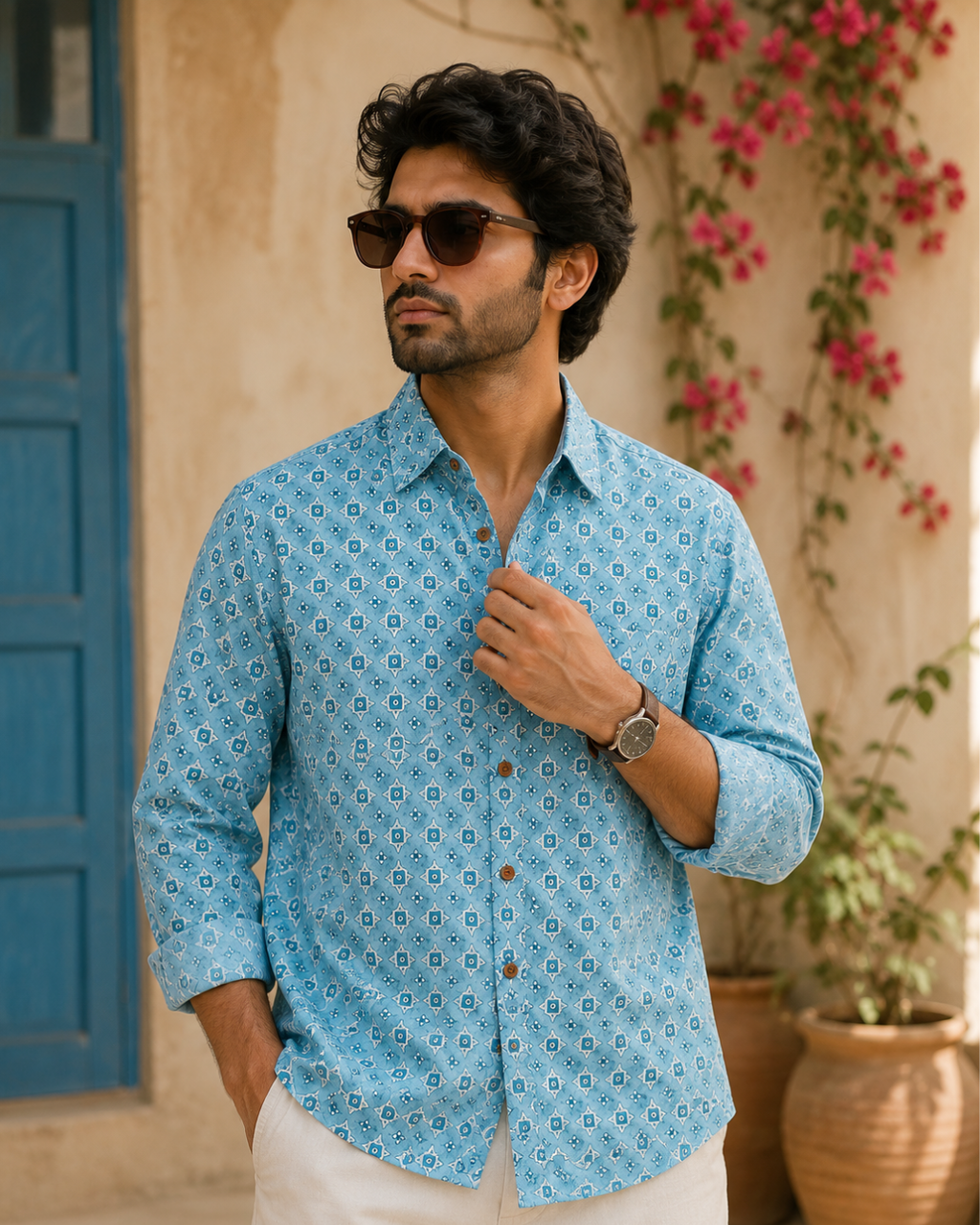 Light Blue Full Sleeves Cotton Shirt