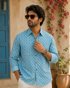 Light Blue Full Sleeves Cotton Shirt