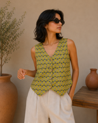 Mehandi Green Cotton Waistcoat