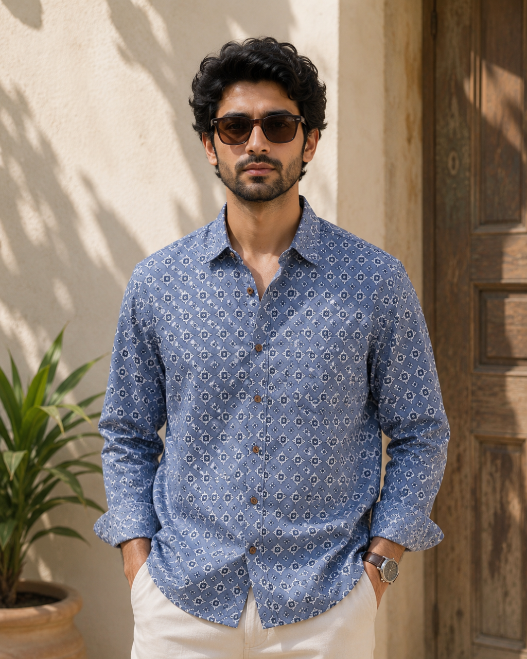 Purple Printed Full Sleeves Cotton Shirt