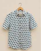 Elephant Print White-Blue Men's Cotton Shirt