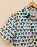 Elephant Print White-Blue Men's Cotton Shirt