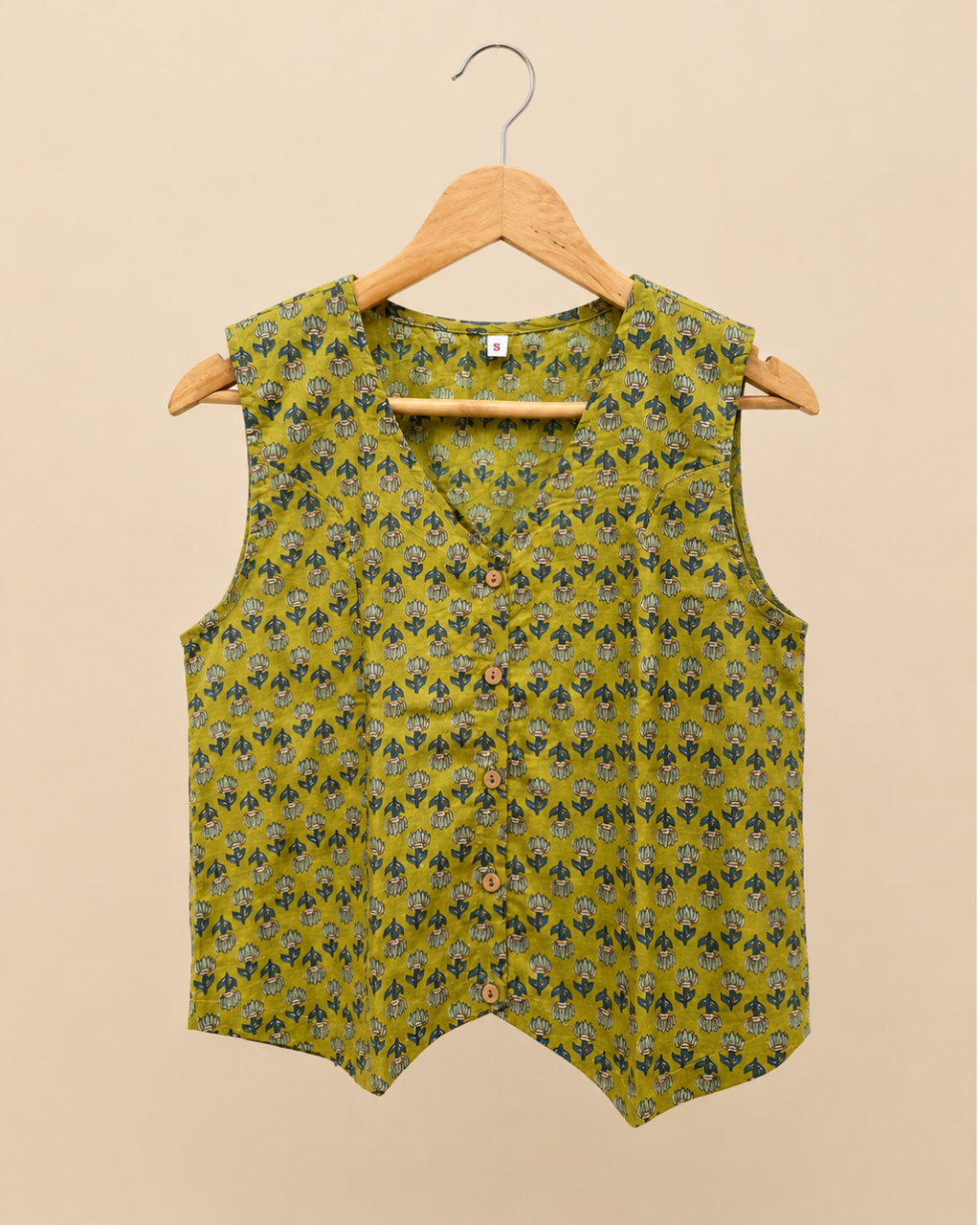 Mehandi Green Cotton Waistcoat