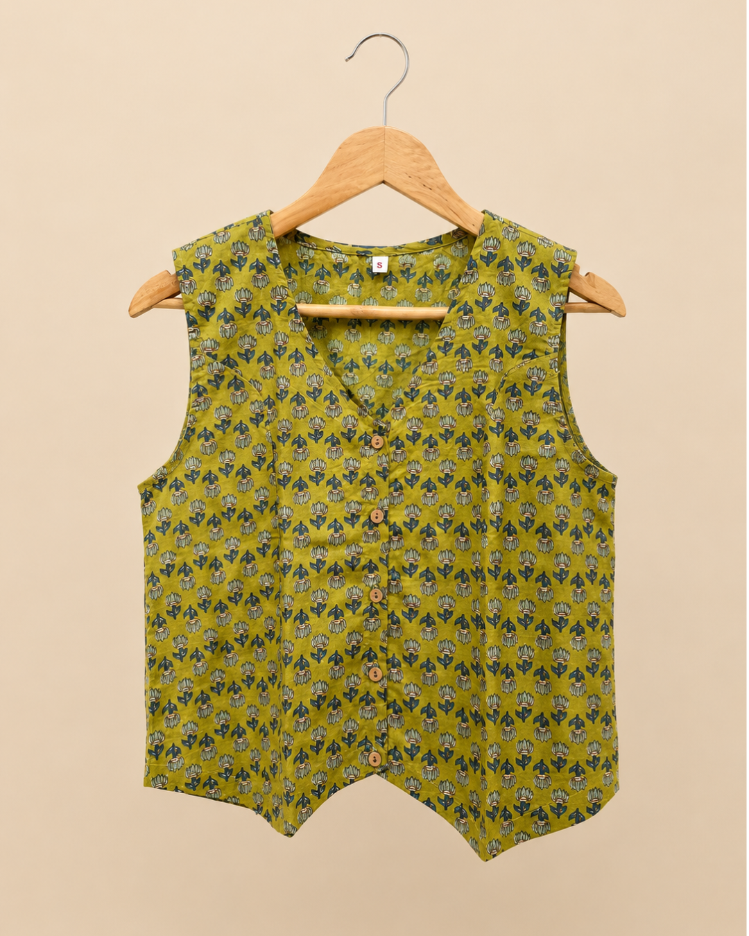 Mehandi Green Cotton Waistcoat