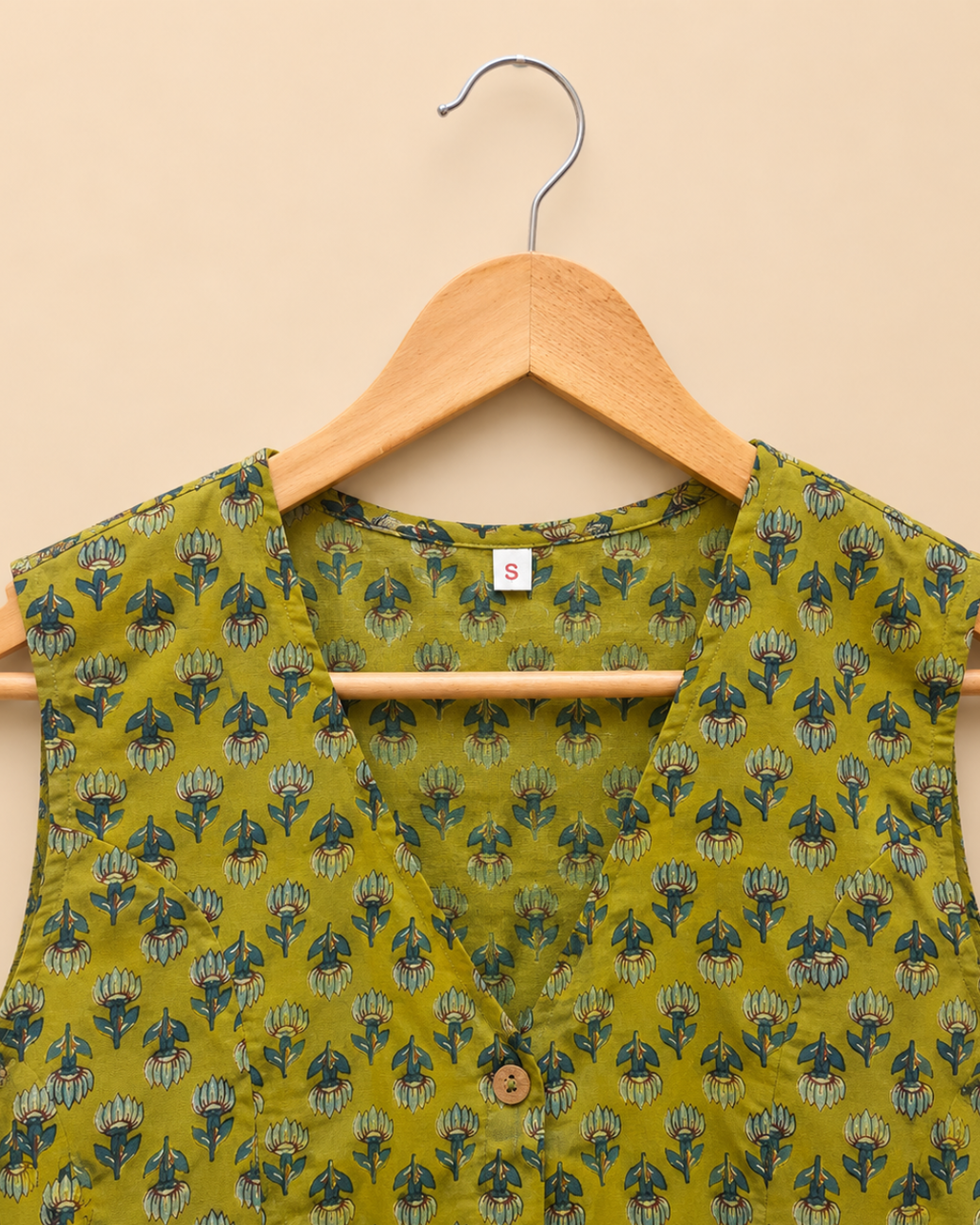 Mehandi Green Cotton Waistcoat