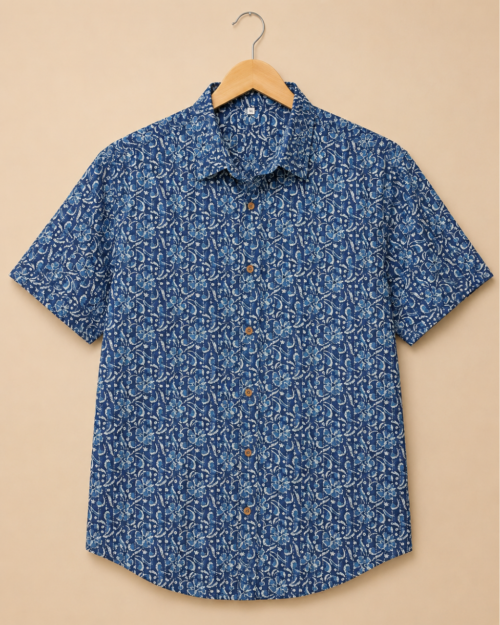 Abstract Indigo Print Men's Cotton Shirt
