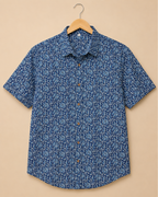 Abstract Indigo Print Men's Cotton Shirt