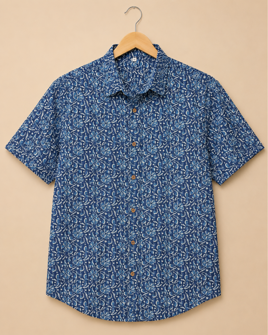 Abstract Indigo Print Men's Cotton Shirt