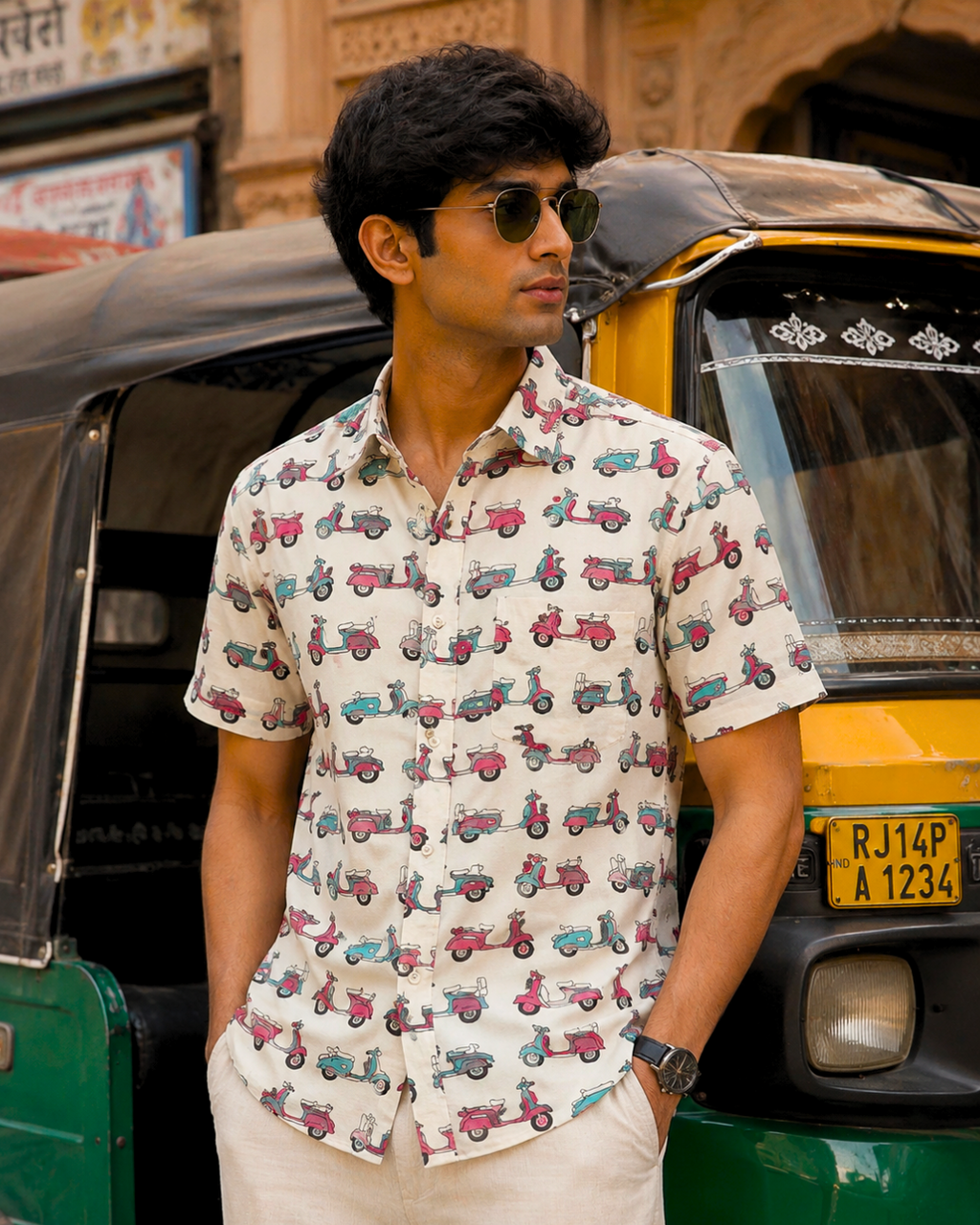 Colorful Scooter Printed Cotton Shirt