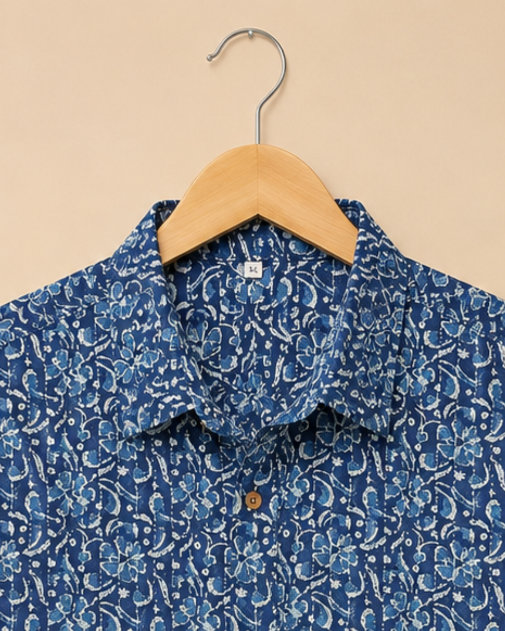 Abstract Indigo Print Men's Cotton Shirt