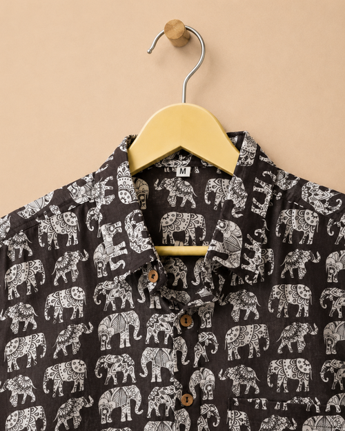 Cocoa Brown Elephant Print Cotton Shirt