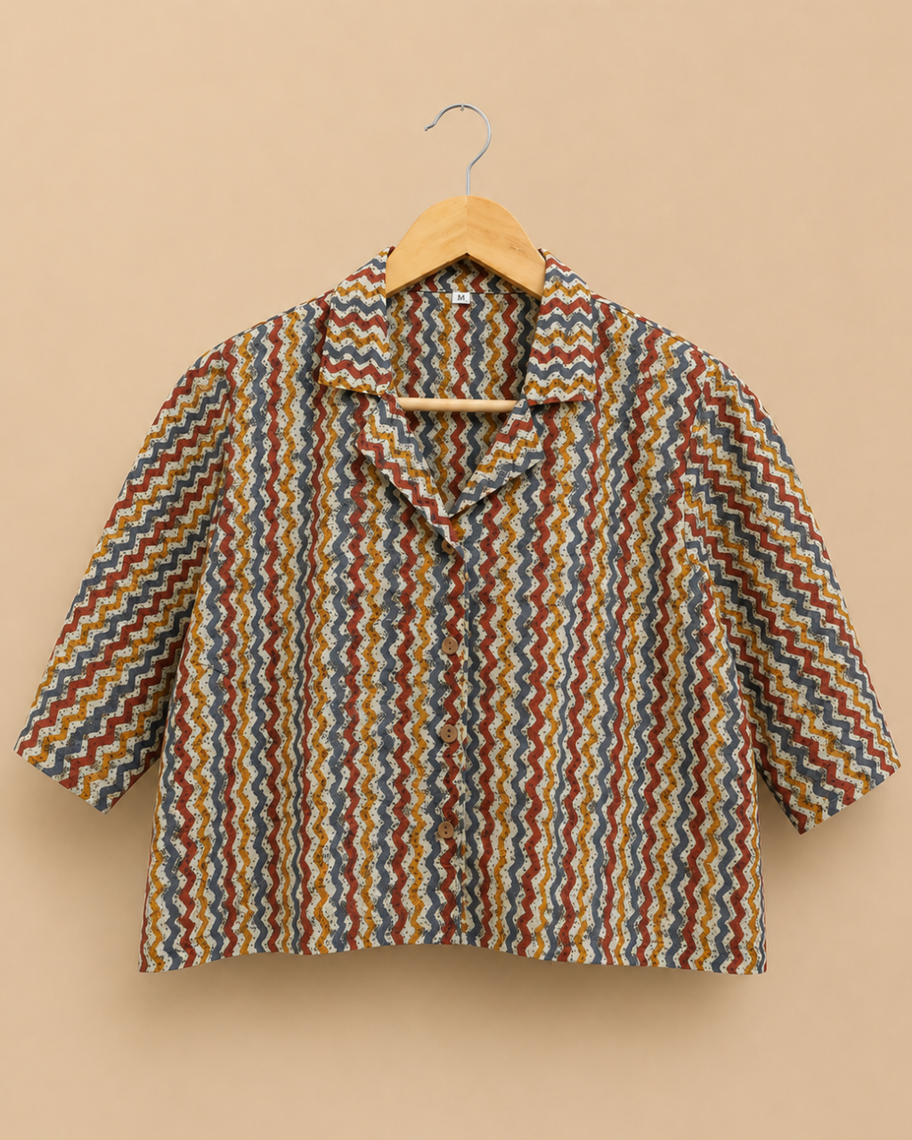 Red Chevron Print Women's Crop Shirt