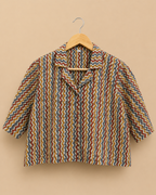 Red Chevron Print Women's Crop Shirt