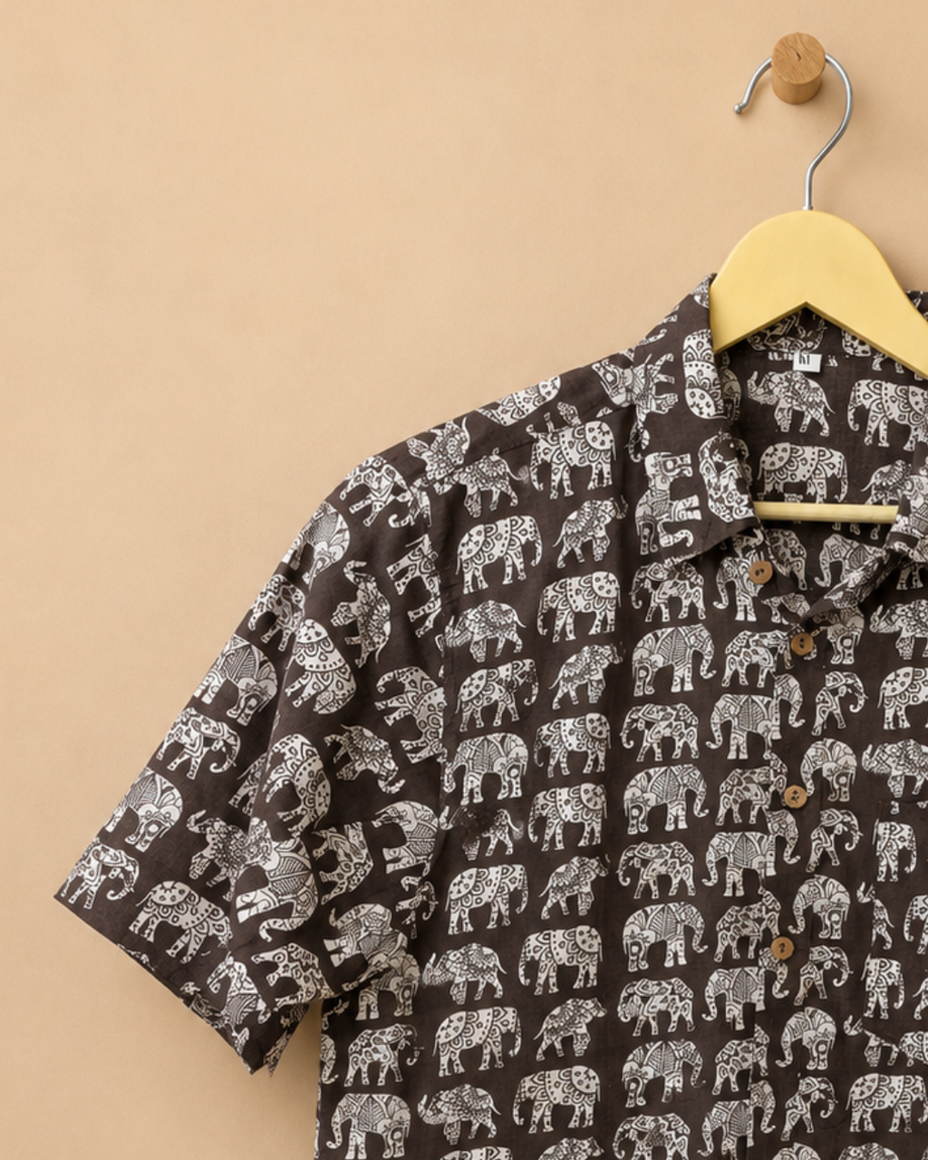 Cocoa Brown Elephant Print Cotton Shirt