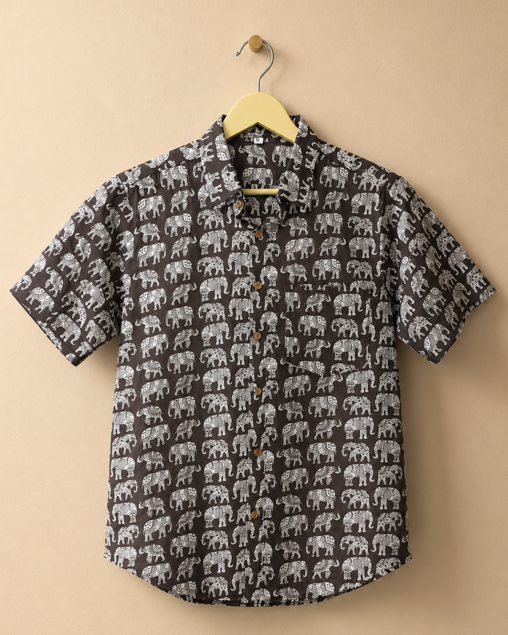 Cocoa Brown Elephant Print Cotton Shirt