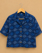 Indigo Printed Women's Crop Shirt