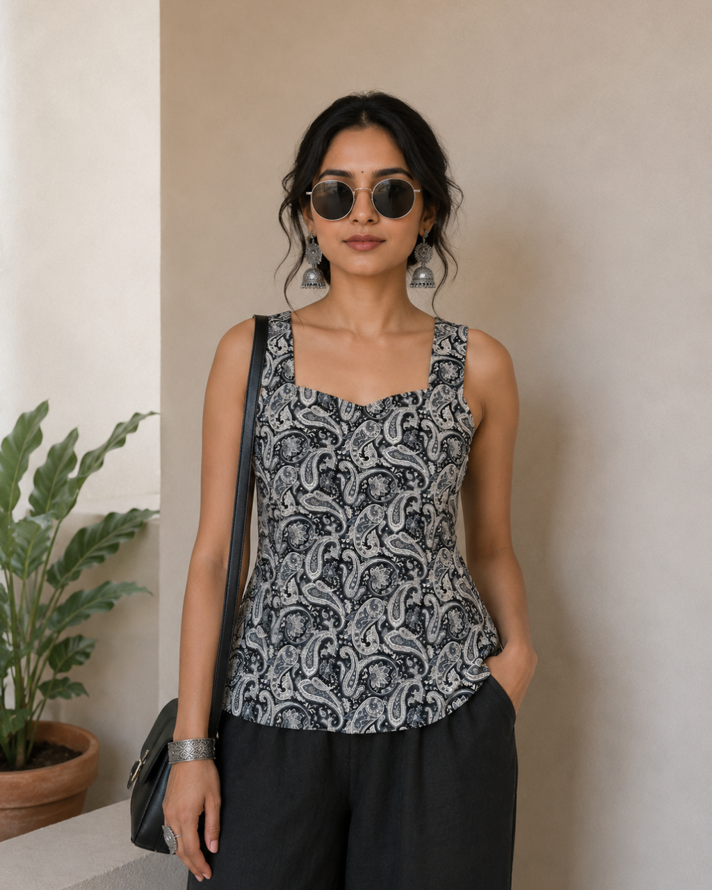 Traditional Printed Cut Sleeve Top