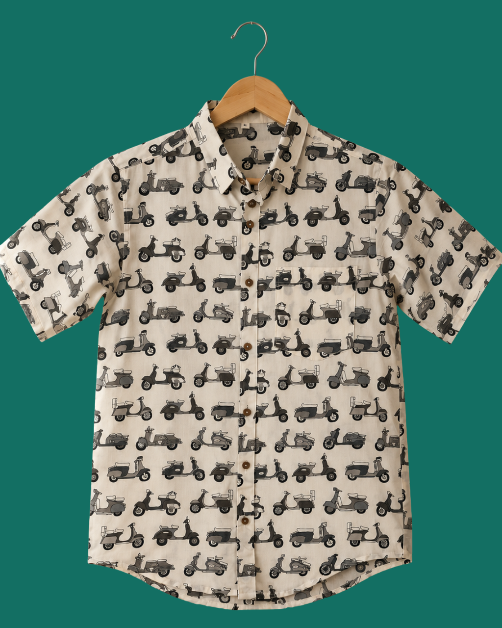 Monochrome Scooter Printed Cotton Shirt