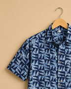 Blue Geometric Print Men's Cotton Shirt