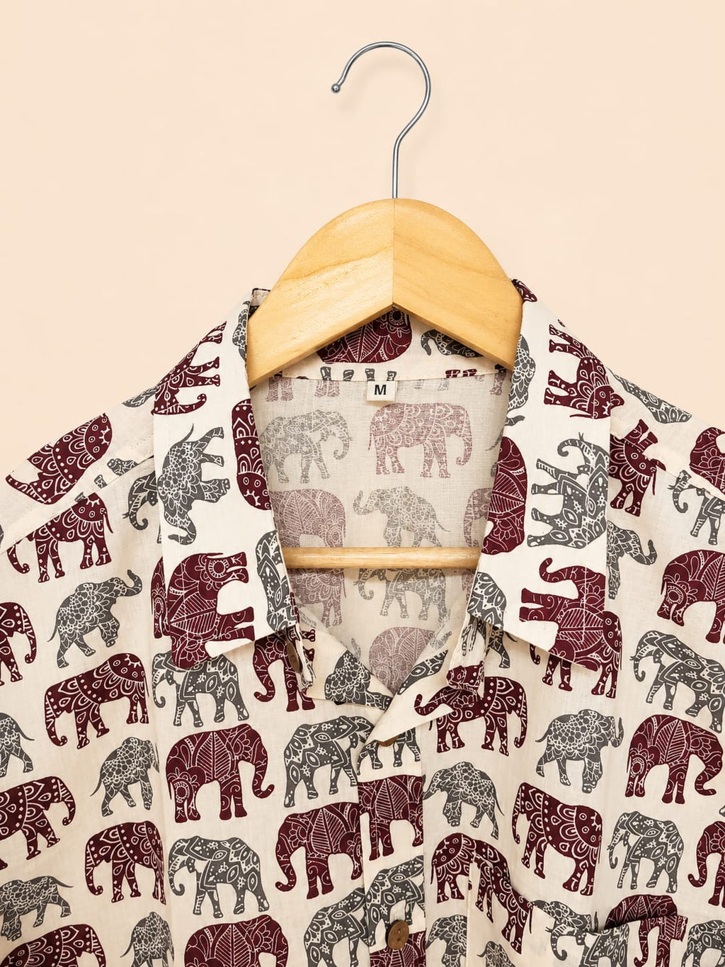 Maroon & Grey Elephant Print Cotton Shirt