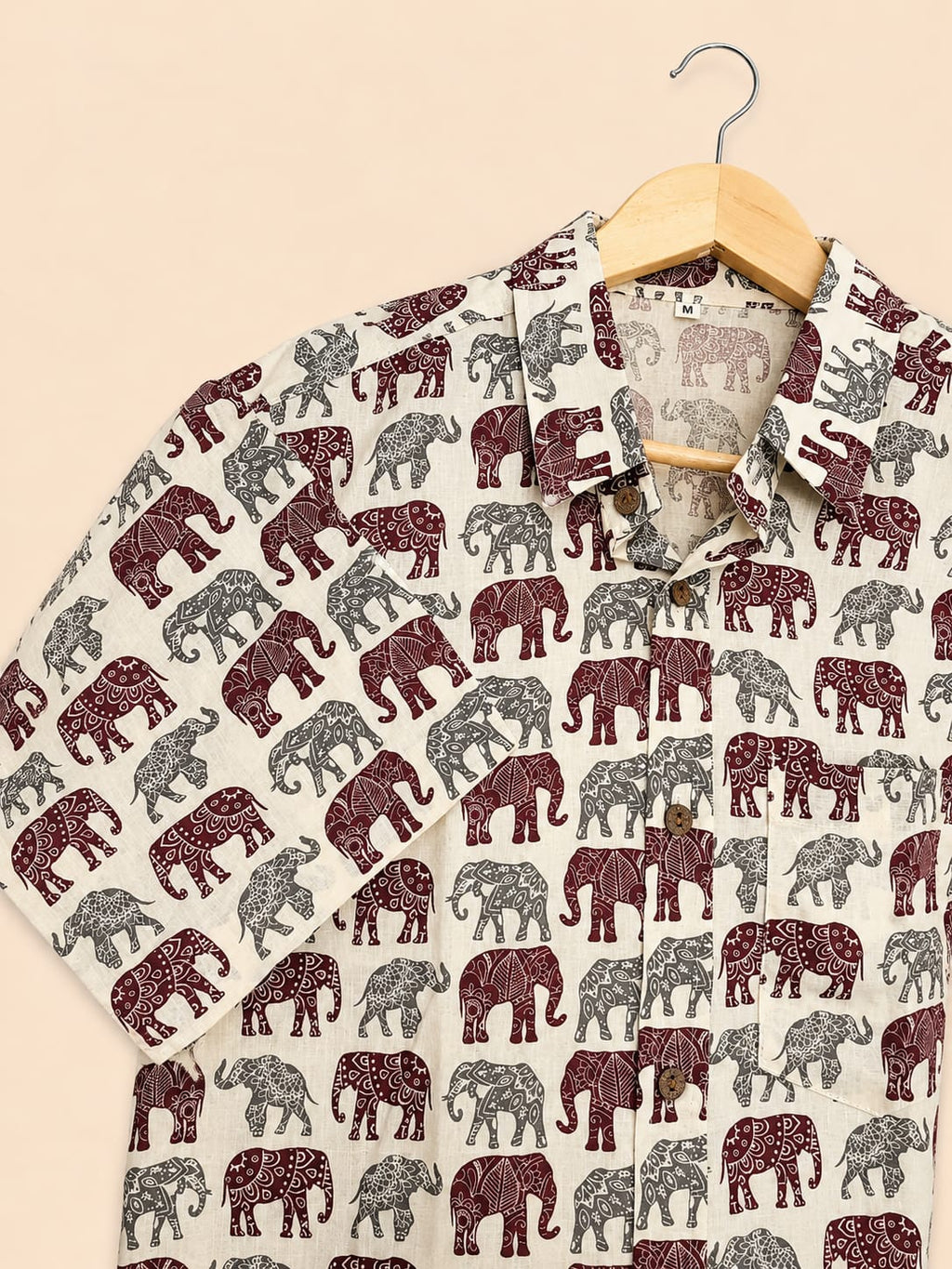 Maroon & Grey Elephant Print Cotton Shirt