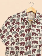 Maroon & Grey Elephant Print Cotton Shirt