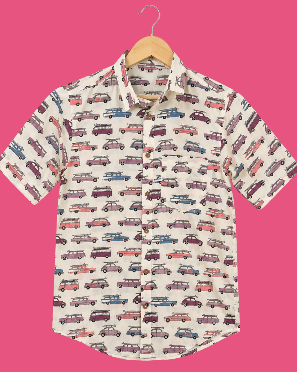 Colorful Vintage Car Pattern Cotton Shirt