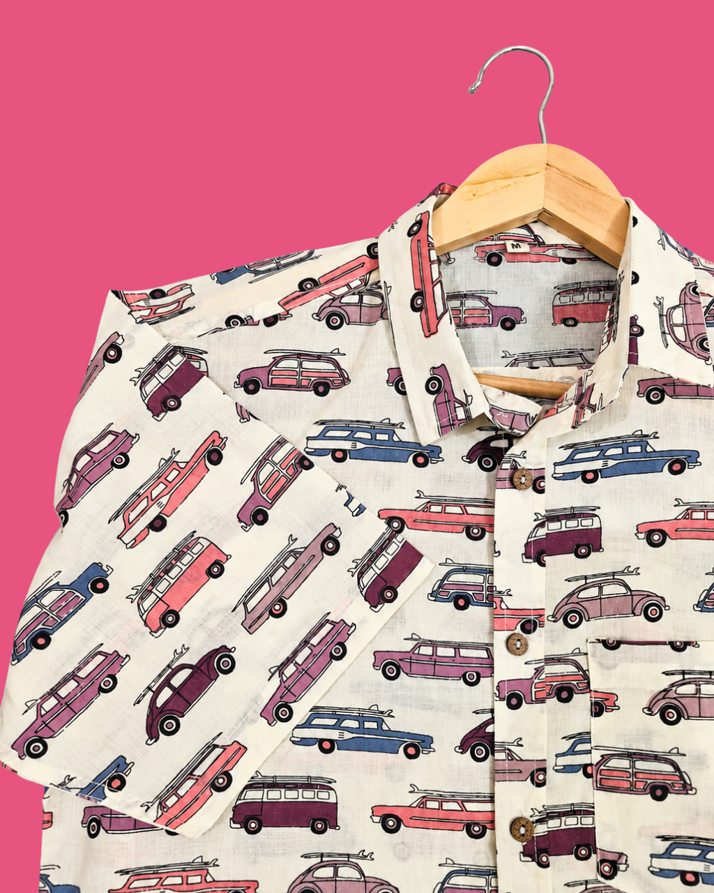 Colorful Vintage Car Pattern Cotton Shirt