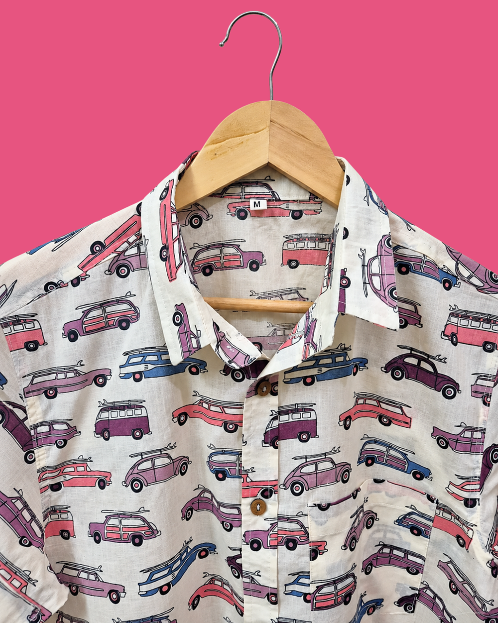 Colorful Vintage Car Pattern Cotton Shirt