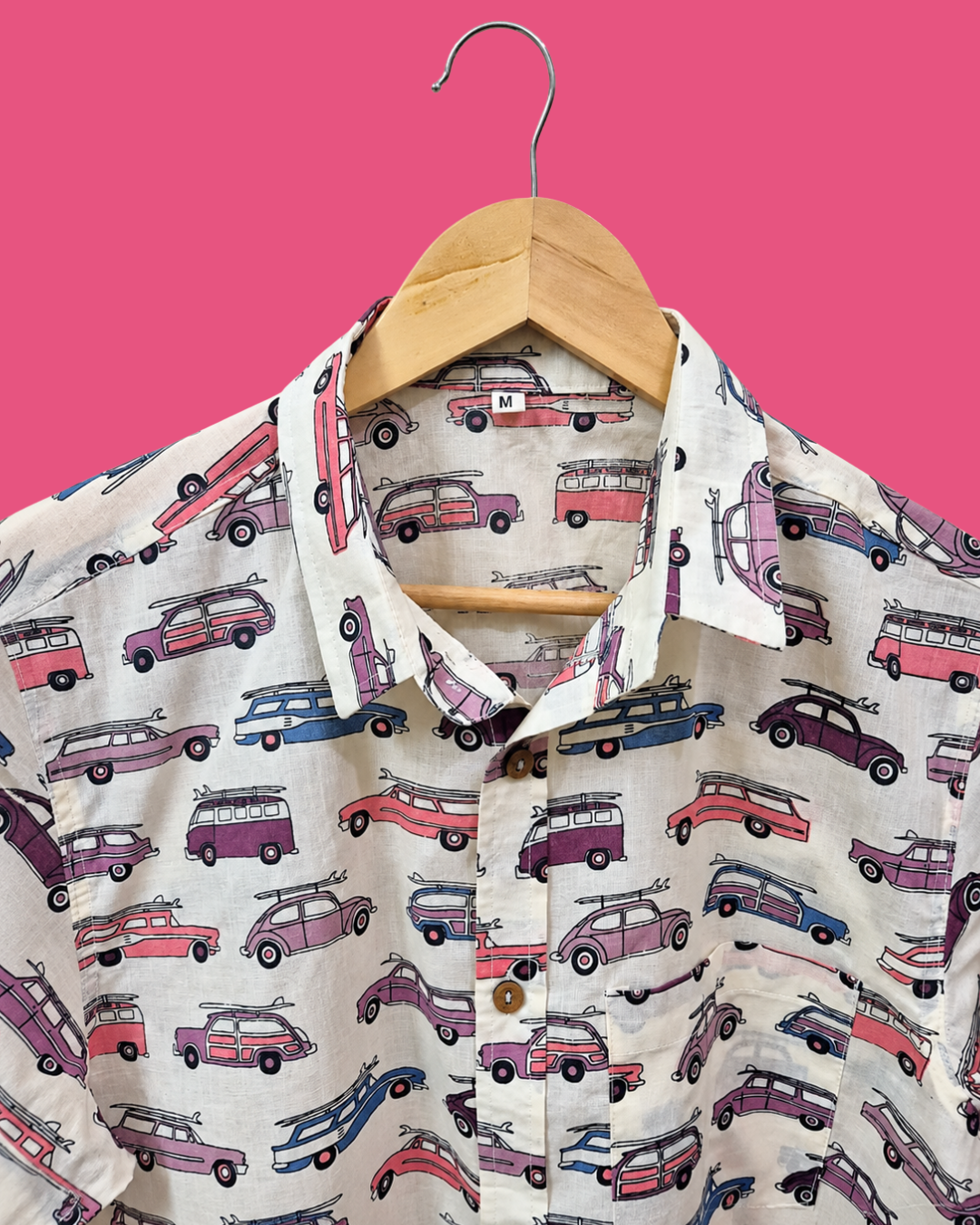 Colorful Vintage Car Pattern Cotton Shirt
