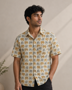 Mustard & Grey Elephant Print Cotton Shirt