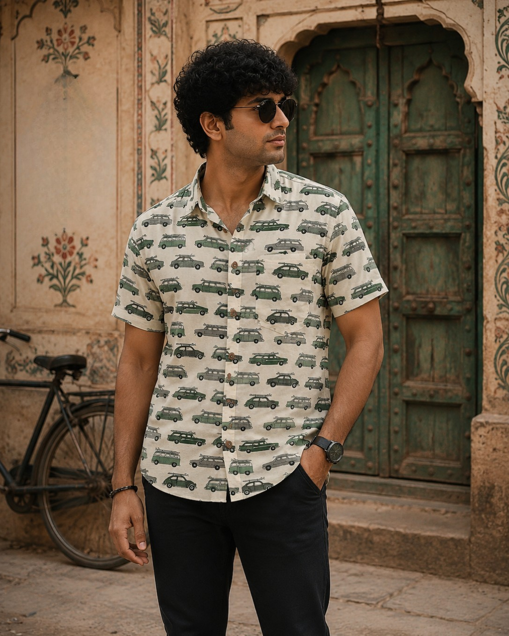 Monochrome Vintage Car Printed Shirt