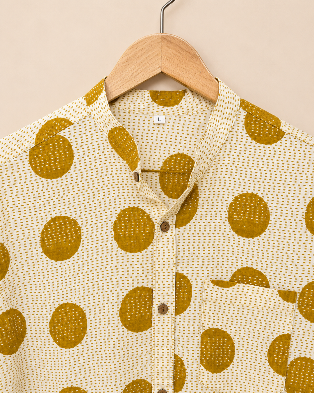 Mustard Mandarin Collar Full Sleeve Shirt