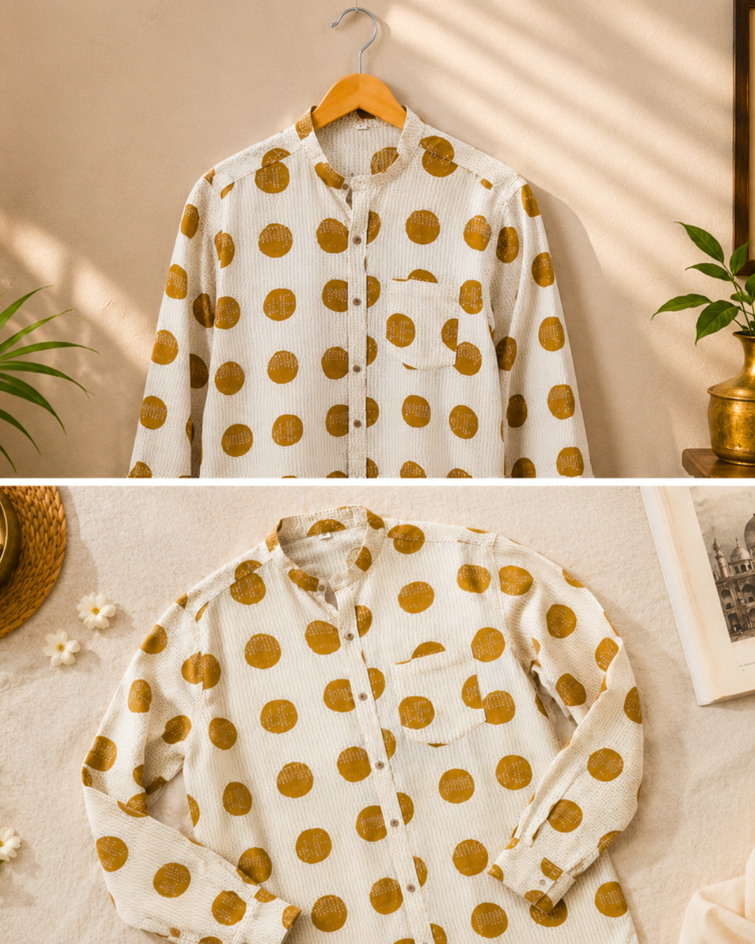 Mustard Mandarin Collar Full Sleeve Shirt